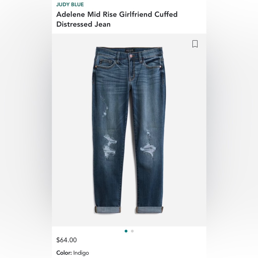 Judy Blue Mid Rise Girlfriend Cuffed distressed jeans